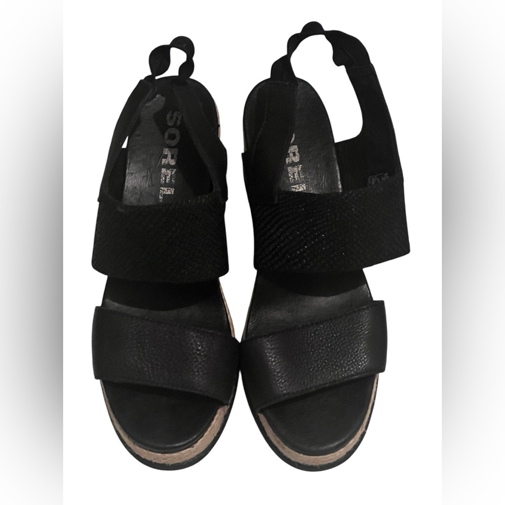 Sorel Joanie Slingback Black Wedge Shoes with Modern Design